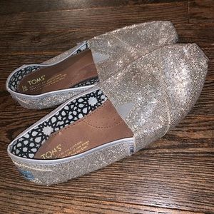 TOMS silver glitter shoes